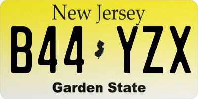 NJ license plate B44YZX