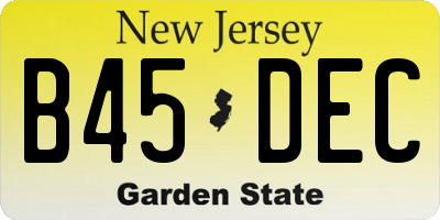 NJ license plate B45DEC