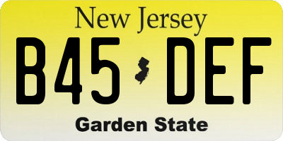 NJ license plate B45DEF