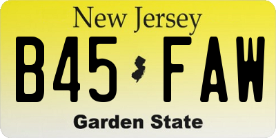 NJ license plate B45FAW