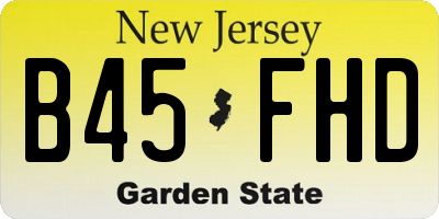 NJ license plate B45FHD