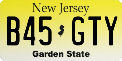 NJ license plate B45GTY