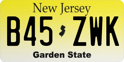 NJ license plate B45ZWK