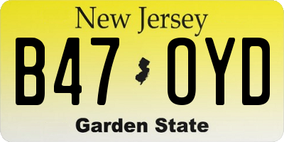 NJ license plate B47OYD