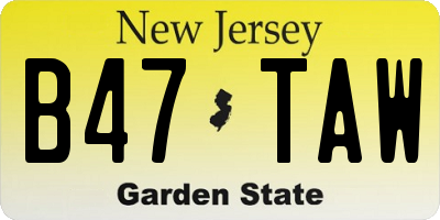 NJ license plate B47TAW