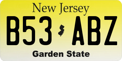 NJ license plate B53ABZ