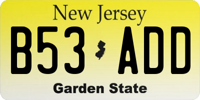 NJ license plate B53ADD
