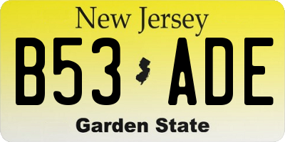 NJ license plate B53ADE