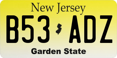 NJ license plate B53ADZ
