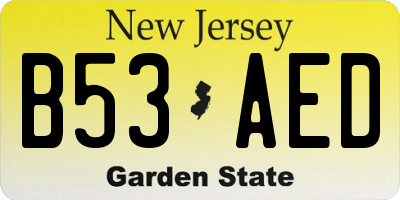 NJ license plate B53AED