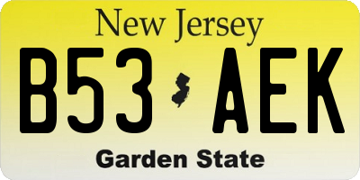 NJ license plate B53AEK