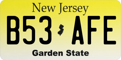 NJ license plate B53AFE