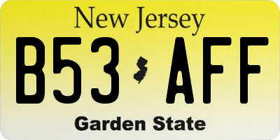 NJ license plate B53AFF