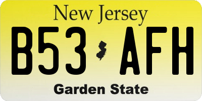 NJ license plate B53AFH