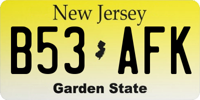 NJ license plate B53AFK