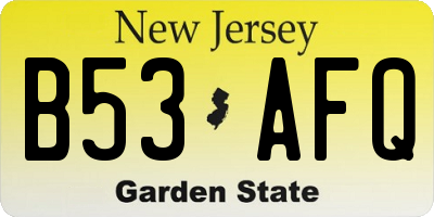NJ license plate B53AFQ