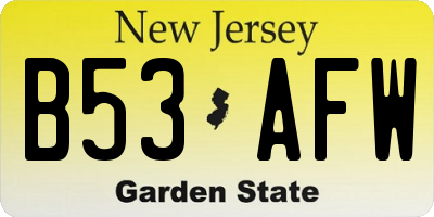 NJ license plate B53AFW