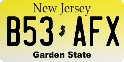 NJ license plate B53AFX
