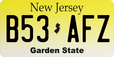 NJ license plate B53AFZ