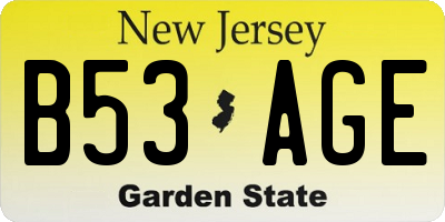 NJ license plate B53AGE