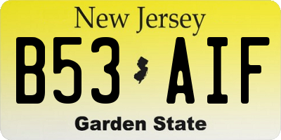 NJ license plate B53AIF