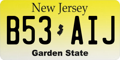 NJ license plate B53AIJ