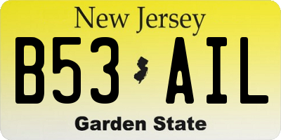 NJ license plate B53AIL