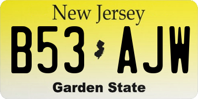 NJ license plate B53AJW