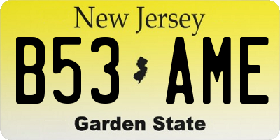NJ license plate B53AME