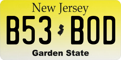 NJ license plate B53BOD