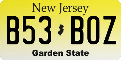 NJ license plate B53BOZ