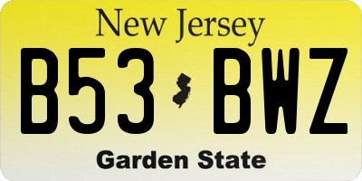 NJ license plate B53BWZ