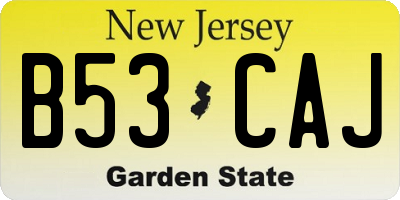 NJ license plate B53CAJ