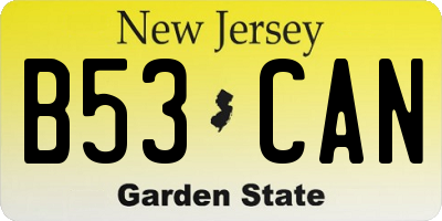 NJ license plate B53CAN