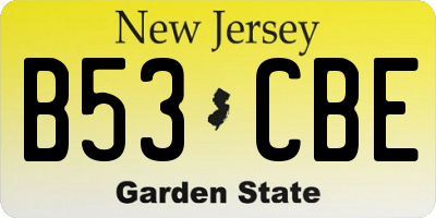 NJ license plate B53CBE