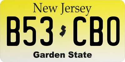 NJ license plate B53CBO