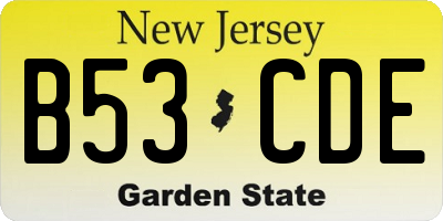 NJ license plate B53CDE