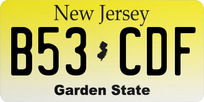 NJ license plate B53CDF