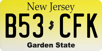 NJ license plate B53CFK