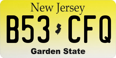NJ license plate B53CFQ