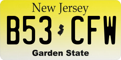 NJ license plate B53CFW