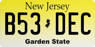 NJ license plate B53DEC