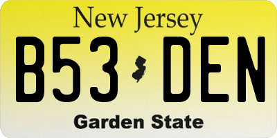 NJ license plate B53DEN