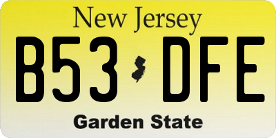 NJ license plate B53DFE