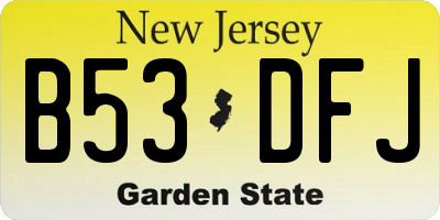 NJ license plate B53DFJ