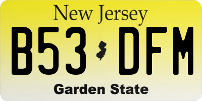 NJ license plate B53DFM