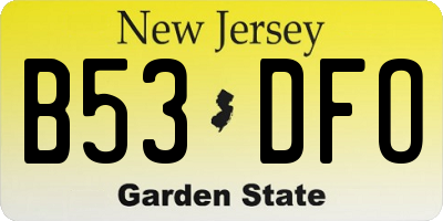 NJ license plate B53DFO