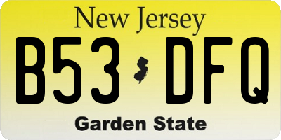 NJ license plate B53DFQ