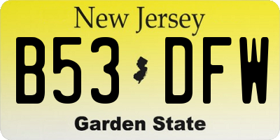 NJ license plate B53DFW