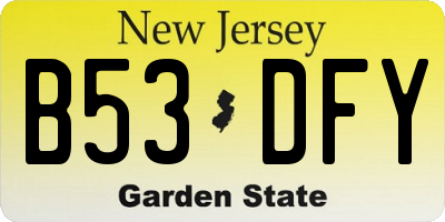 NJ license plate B53DFY